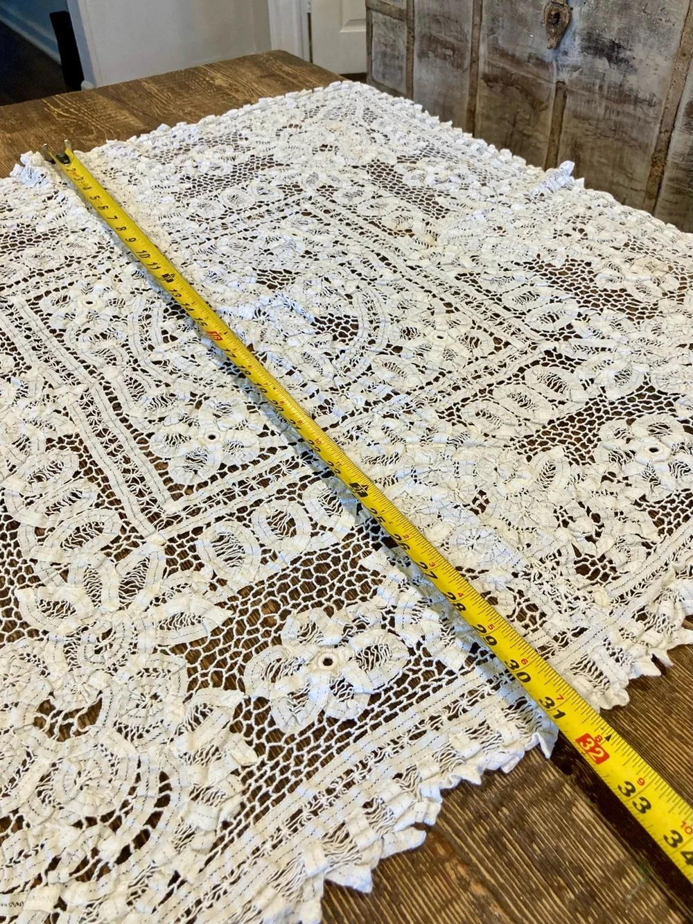 White Crochet Square Tablecloth Doily Boho Lace Decor